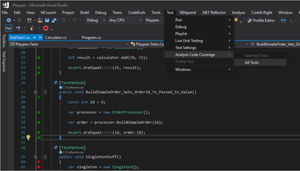 Visual Studio 2019 code coverage