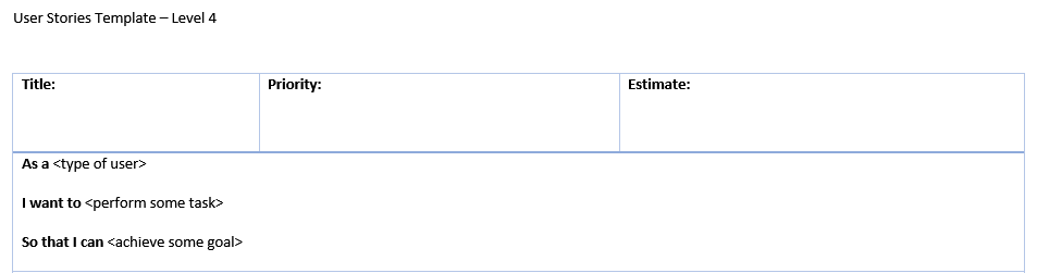 User story template
