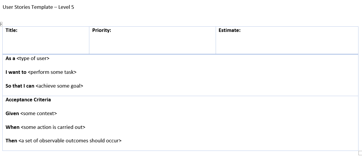 User story template