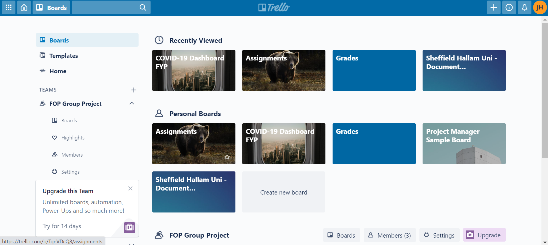 Trello starting page