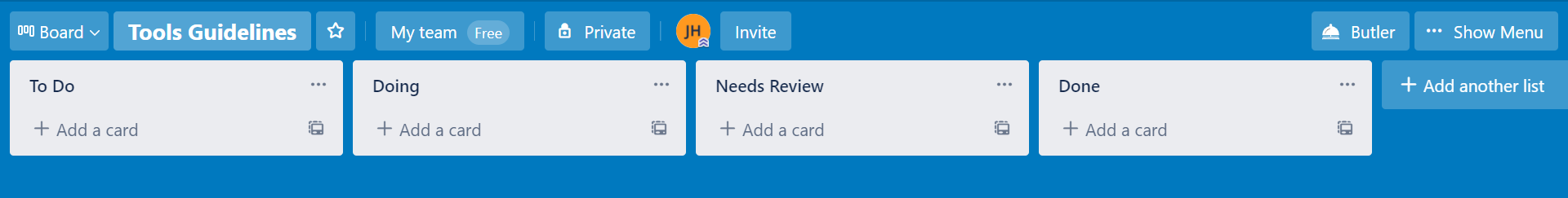 Trello board with lists added