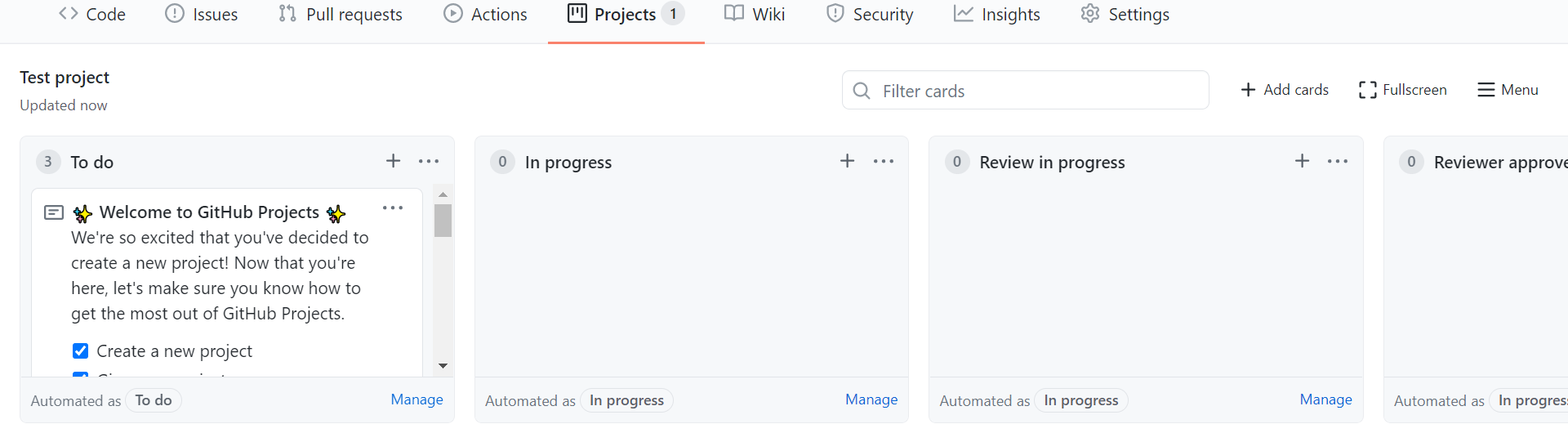 Github Projects board